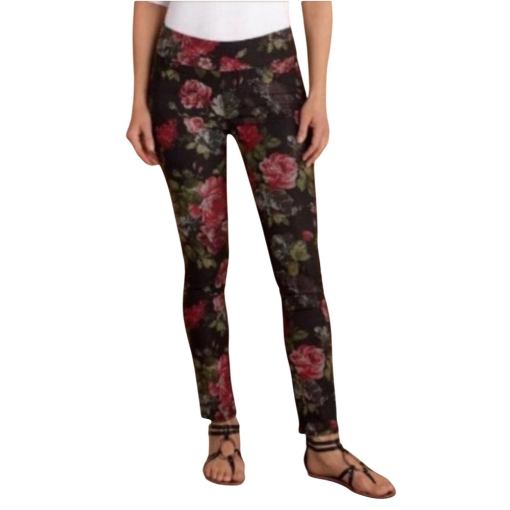 Soft Surroundings Floral Rose Print Pull On Pants Feminine Stretchy Comfort Sz S